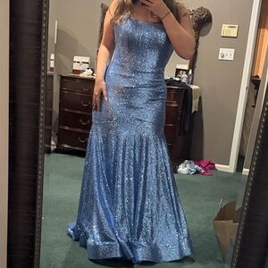 Blue sequin mermaid style gown/ prom dress